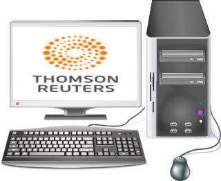 Computer with the Thompson Reuters logo and name on the screen.
